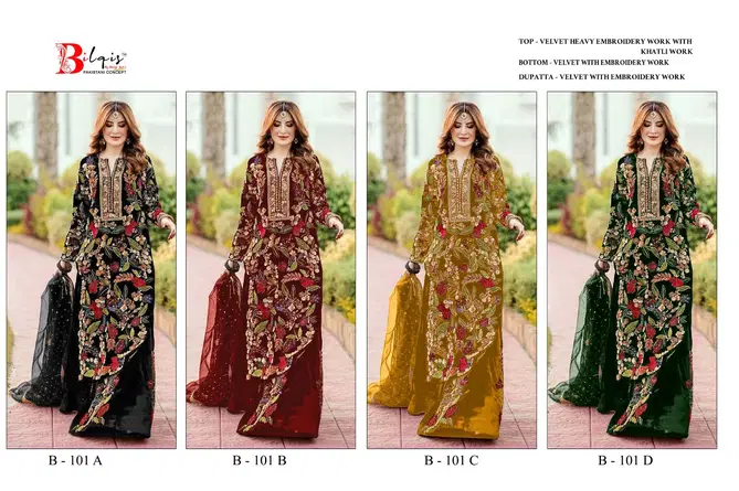 Bilqis B 101 A To D Velvet Winter Wear Pakistani Suits Wholesale Price In Surat
